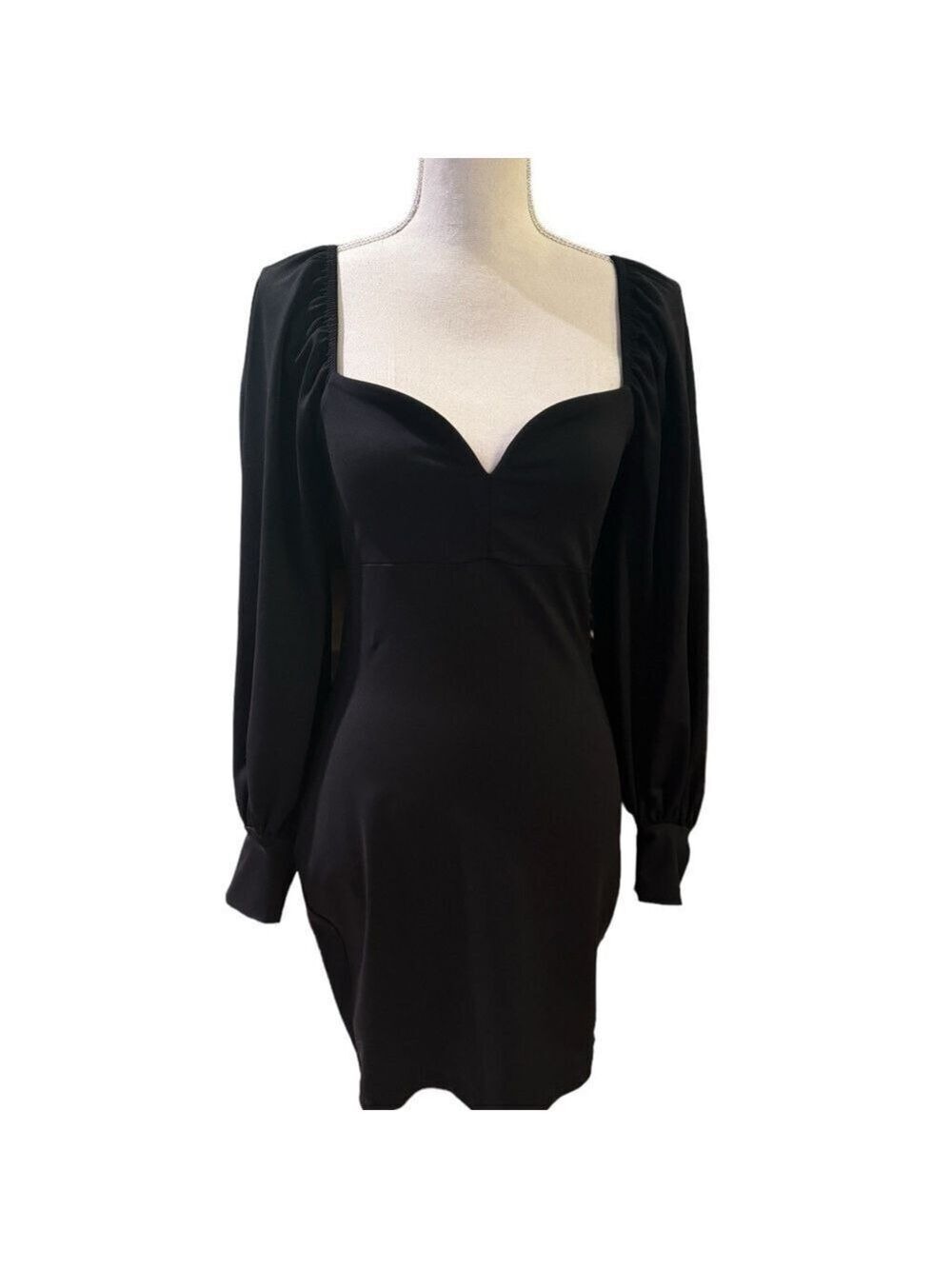 Susana Monaco Sweetheart Neck Puff Long Sleeve Dress Size M - Picture 4 of 11